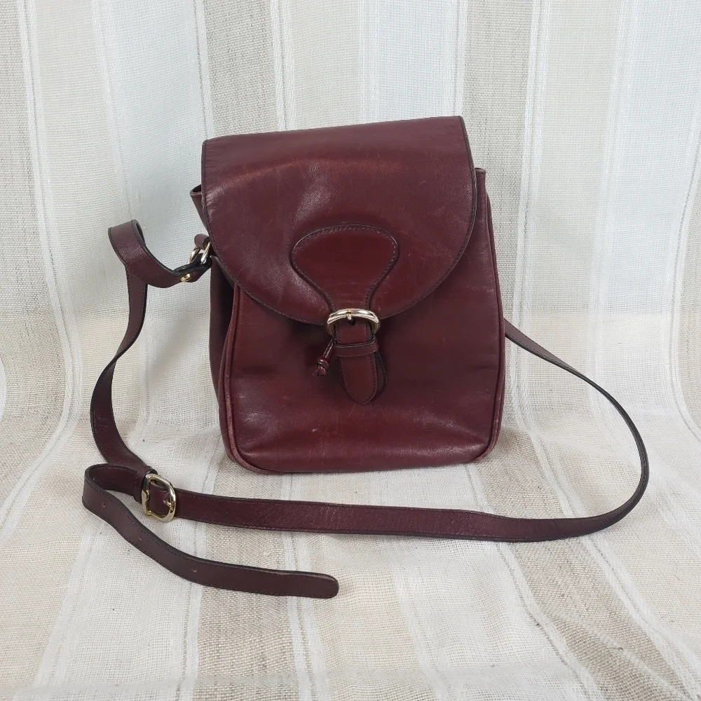 Leather Guild Drawstring Crossbody‎ Bag Purse Maroon